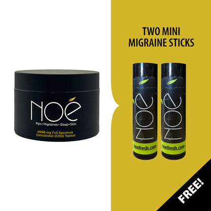 Noe 4000 MG-CBD Cream with 2 Free  Mini Migraine Sticks